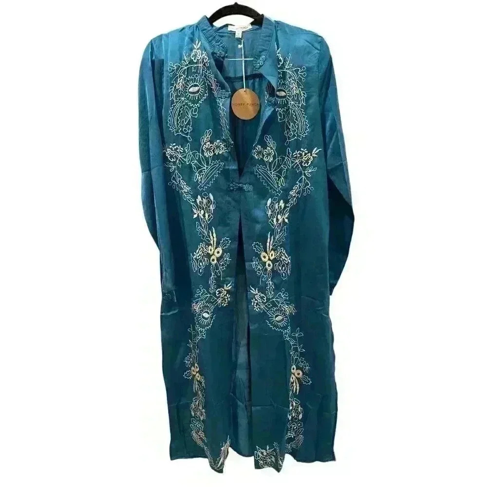 Honey Punch Komono  Coverup or Robe in teal Beach Summer Size M NWT​​​​​​​​